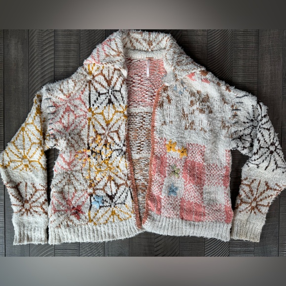 Free People - FP Prairie Cardi Knit Floral Cardigan Sweater Women’s Size XS - Picture 10 of 13